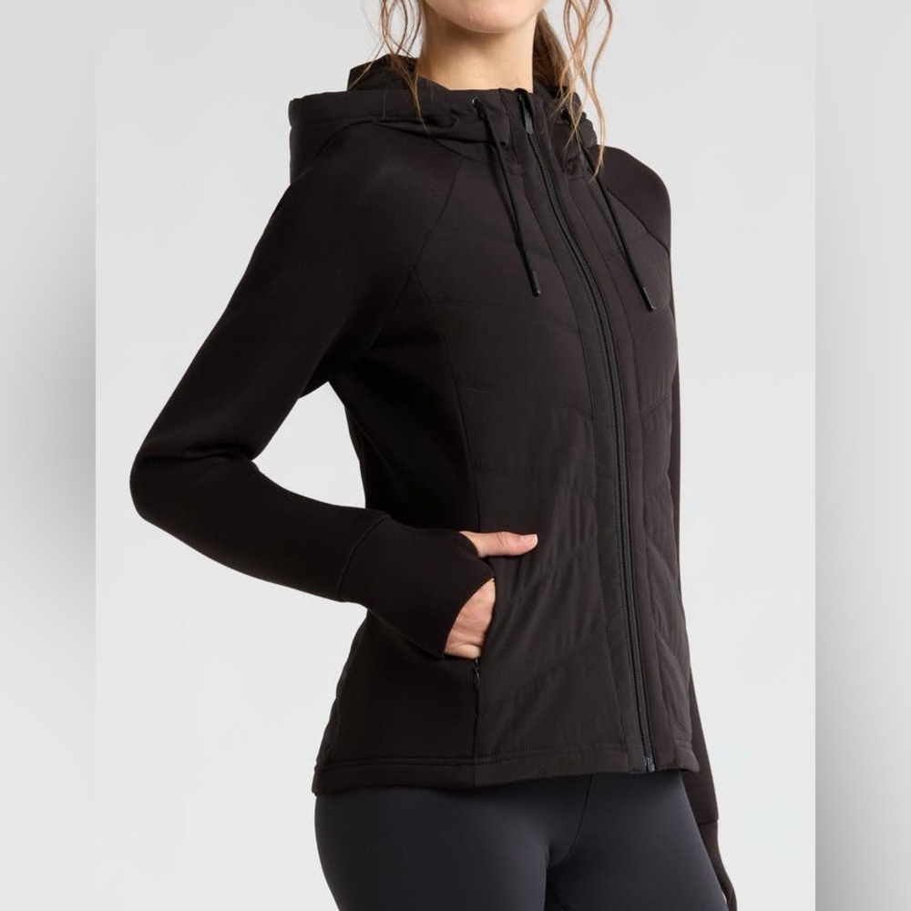NWOT Zella women's hybrid hooded full zip jacket size small in black
